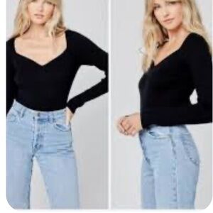 L*Space Camryn Black Ribbed Knit V neck Top. NWT. Size Medium. Soft stretch